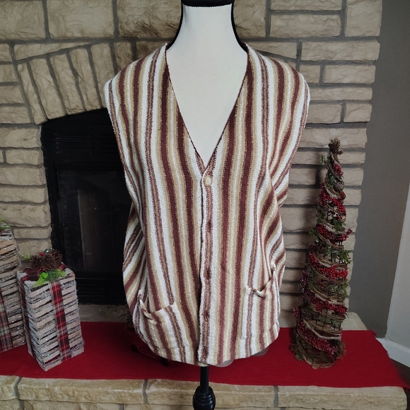 GAP Jackets & Blazers - Vintage GAP Knit Vest with Brown and Cream Stripes Large